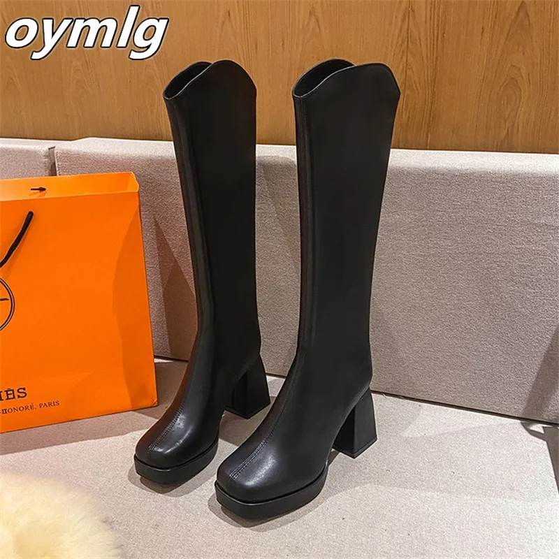 Large size high boots for women in winter new thick heels, high heels long boots  back zipper fashionable women\'s boots in stock