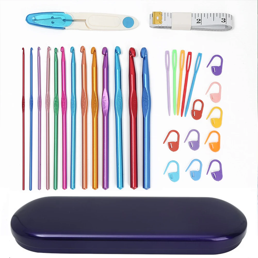 

30 шт. набор крючков для вязания крючком с коробкой, наборы для вязания крючком для начинающих и многоцветные наборы для хранения портативных ручных инструментов для вязания своими руками