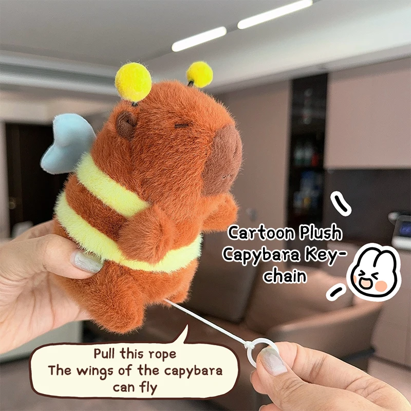 Cartoon Cute Plush Bee Capybara Keychain For Women Girls Cute Stuffed Doll Toy Pendant Backpack Decoration Accessories Gifts