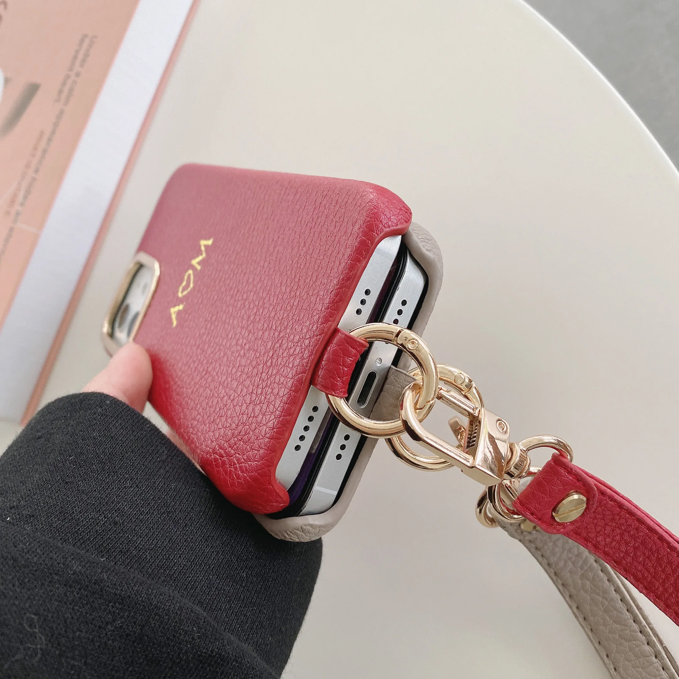 Luxury Leather Custom Name Leather Hand Rope Gold Letters Phone Case For iPhone 15Promax 14 14ProMax 14Plus 13Promax 13 12 11