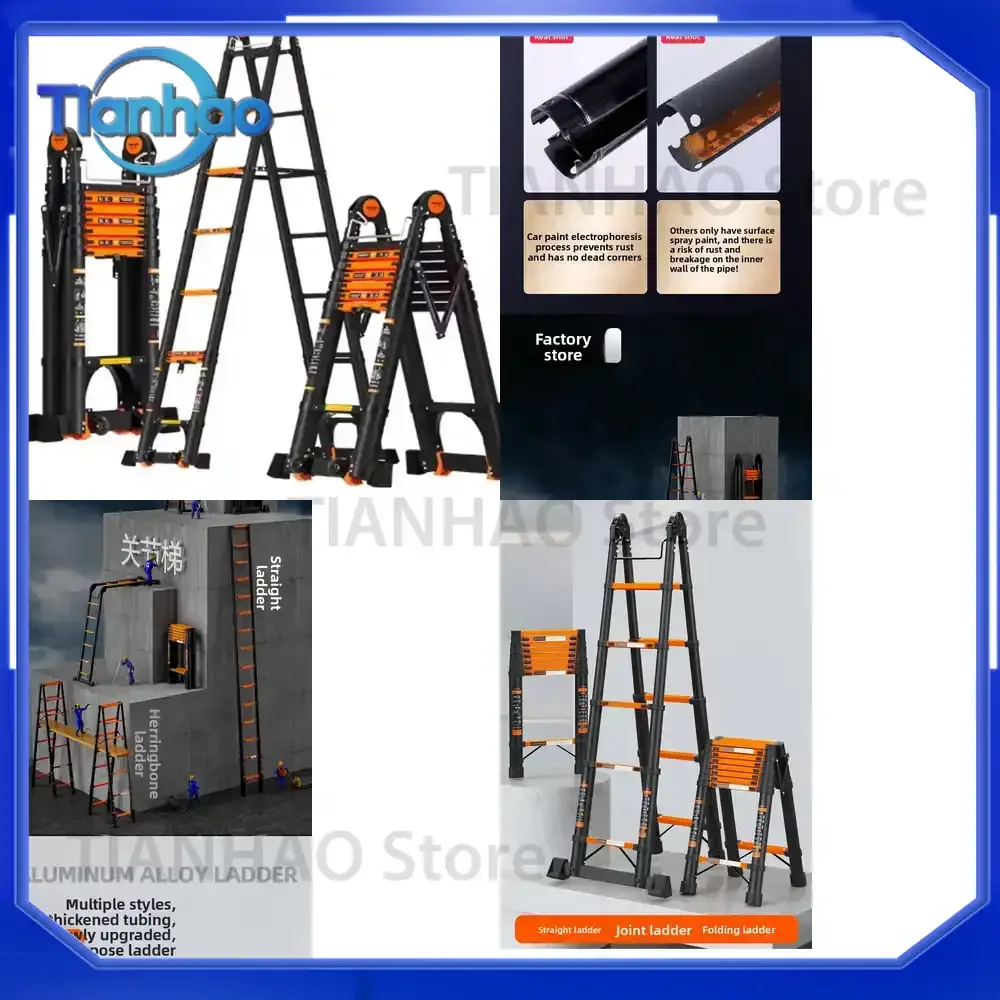 Foldable Aluminum Telescopic Ladder for Car Roof Access Compact Easy Store Multipurpose Step Ladder