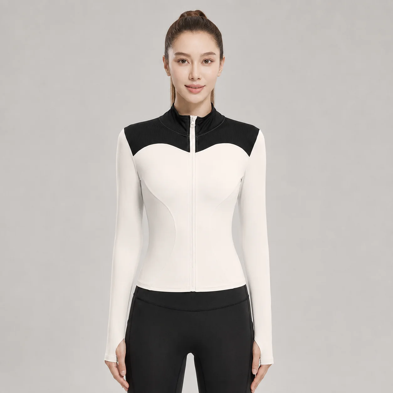 Women Slim Fit Yoga Jacket Long Sleeve Full Zip Workout Top High Stretch Running Gym Fitness Stand Collar Athletic Sports Jacket