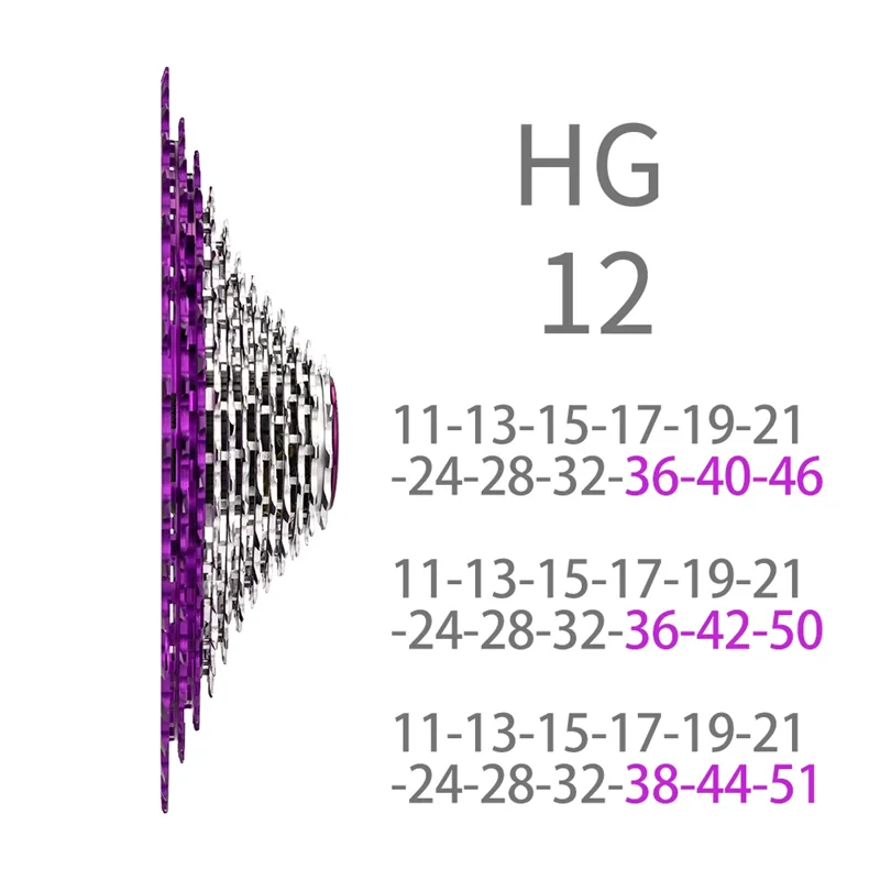 

ZTTO Purple-Silver CNC Cassette Super Light Weight 11-46T 11-50T 11-51T HG SLR3 K7 12 Speed Universal Spokets