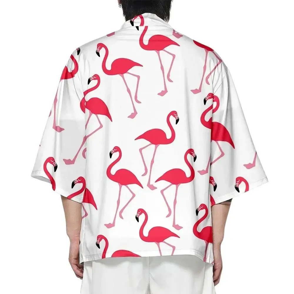 

Summer Flamingoes Kimono Beach Tops Unisex Hawaiian Shirt Loose Casual Yukata Aesthetic Bathrobes Fashion Kimonos Trendy Outwear