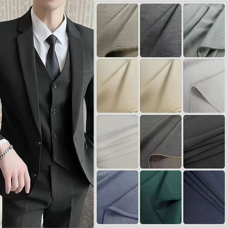 Thin Suit Fabric Women Men By Meters for Uniform Trousers Waistcoat Diy Sewing Cloth Micro-elastic Soft Anti-wrinkle Plain Black