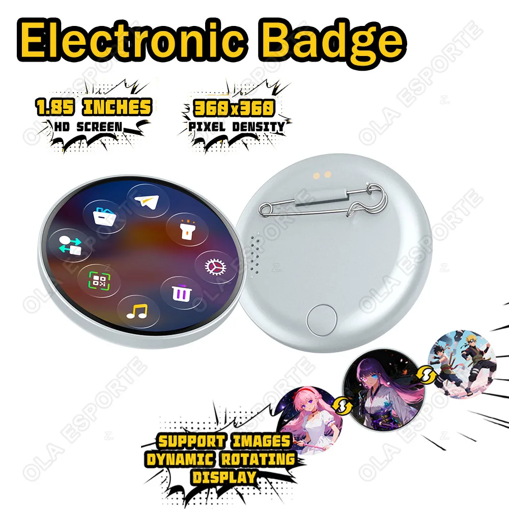 

Electronic Badge HD Touchscreen Digital Photo Display Brooch Electronic Badge Anime Pins for Backpacks Christmas Boys Girls Gift