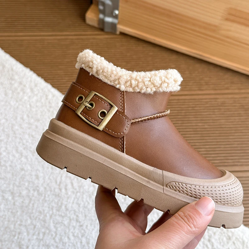 Botas de nieve para niños de 2 a 18 años, zapatos de algodón gruesos acolchados amarillos para niños y niñas, botas cortas ligeras antideslizantes para bebés