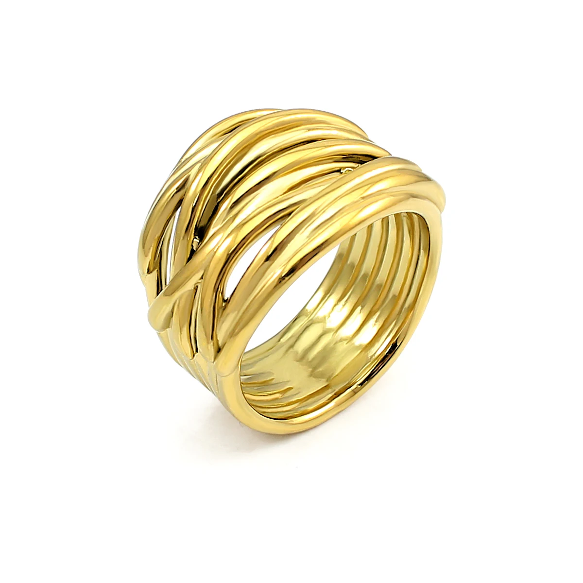 New Irregular Woven Winding Metal Geometric Golden Wide Ring Trendy Multi Layers Stainless Steel Rings Fashion Jewelry for Women