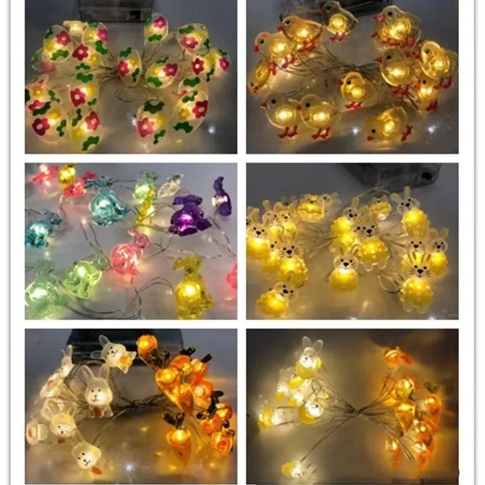 2M 20LED Rabbit LED String Light Carrot Chick Eggs Happy Easter Bunny Carrot Lanterns Easter Decoration Fairy Light Garland