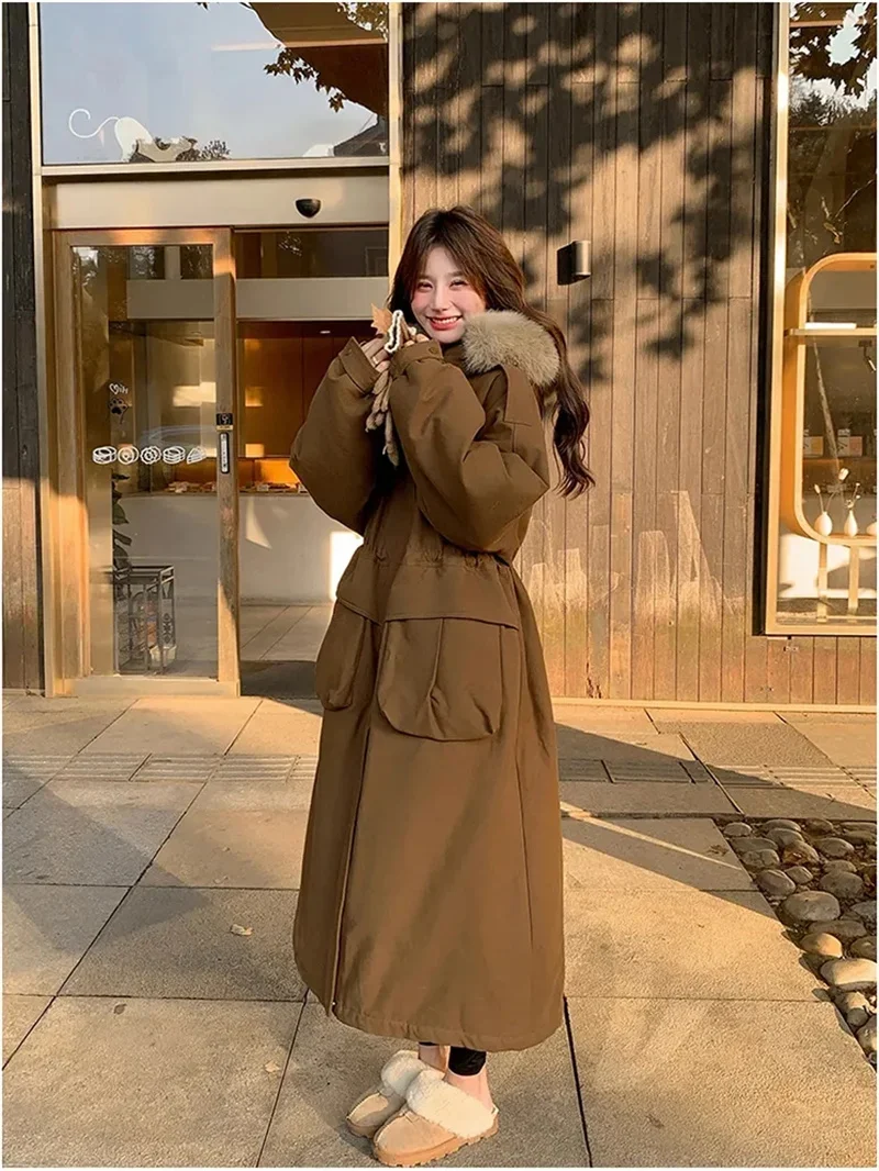 

Caramel Colored Parker Cotton Jacket for Women in Winter Korean Style Thick Cotton Jacket Hooded Workwear Bread Jacket JJ1388