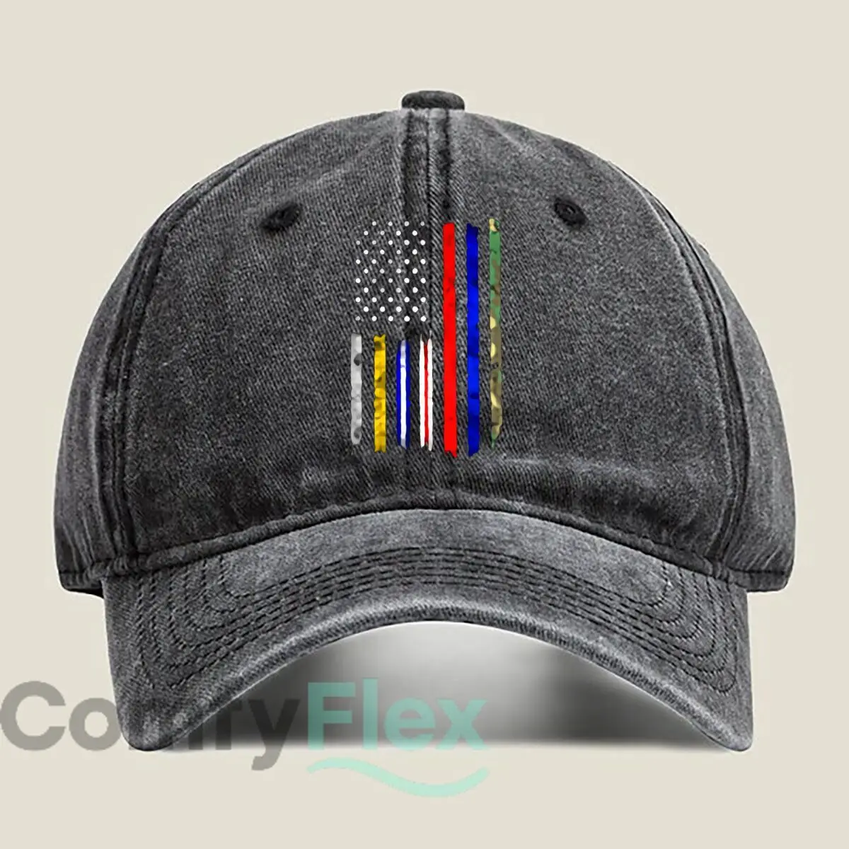 Abstract American Flag Graphic Unisex Washed Baseball Cap Distressed Denim Hats Classic Outdoor Run