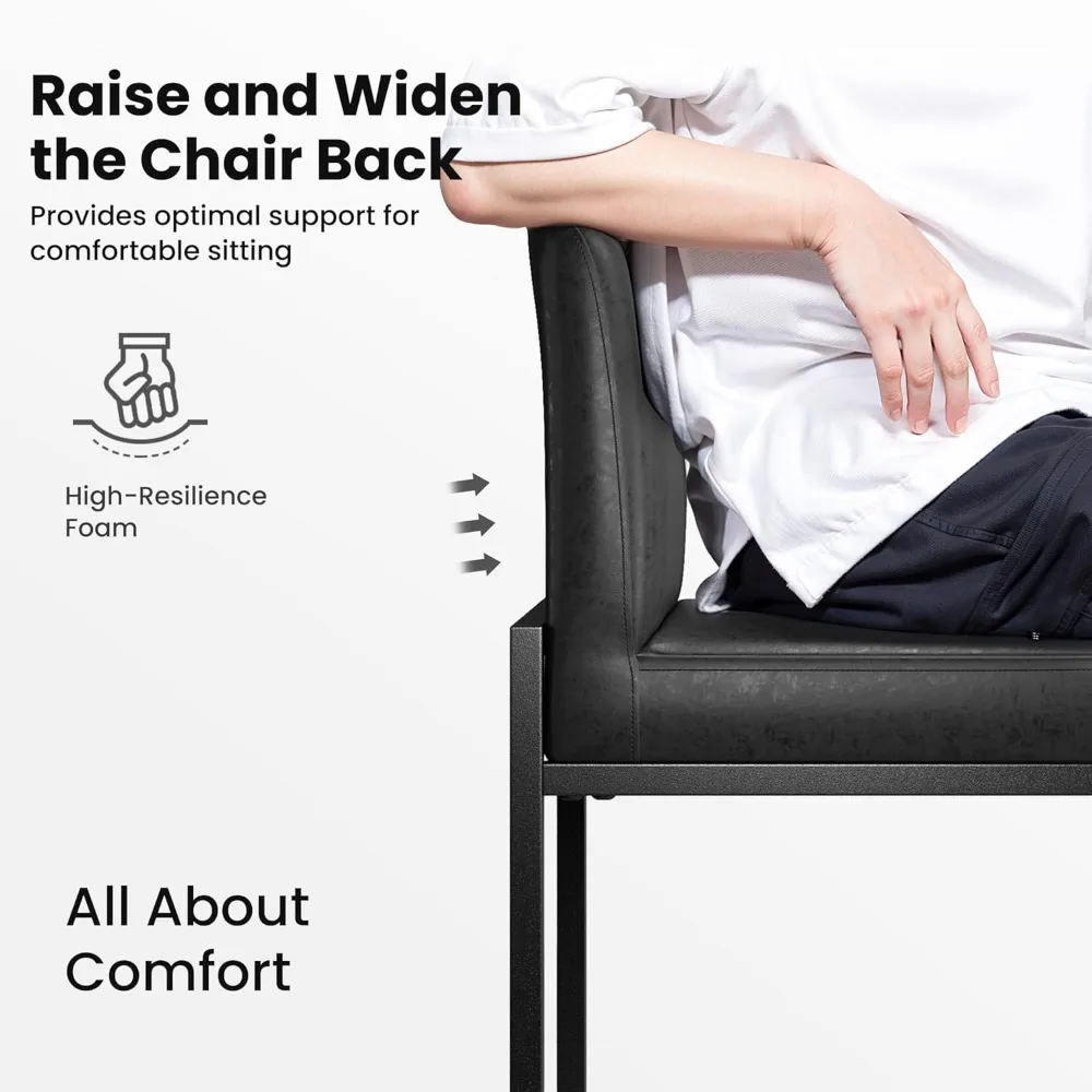 Set 4 Kursi Bar Kulit Sintetis Tinggi 24'' dengan Sandaran, Kursi Bar Dapur