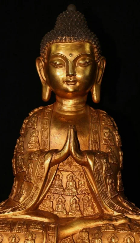 15.7'' Old Tibet Purple Bronze Gold Shakyamuni Sakyamuni Amitabha Buddha Statue