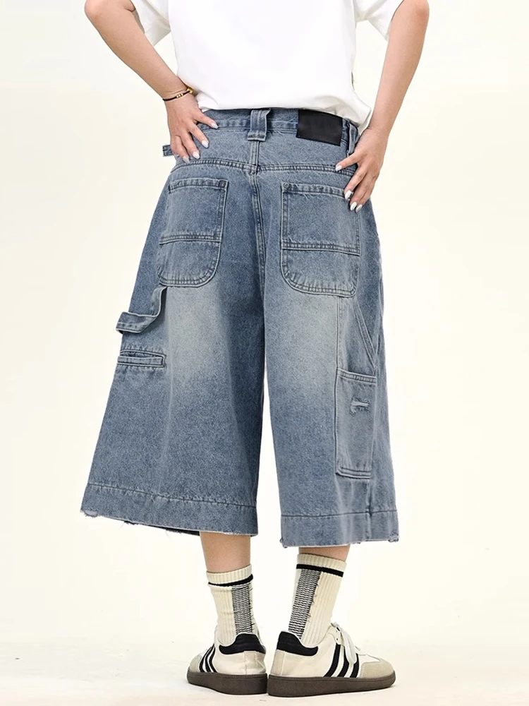 Plus Size Workwear Denim Orts Damen Herbst Small Stature Pear Ape Fat MM Schlankheitshose mit lockerem, weitem Bein und Siebenfuß