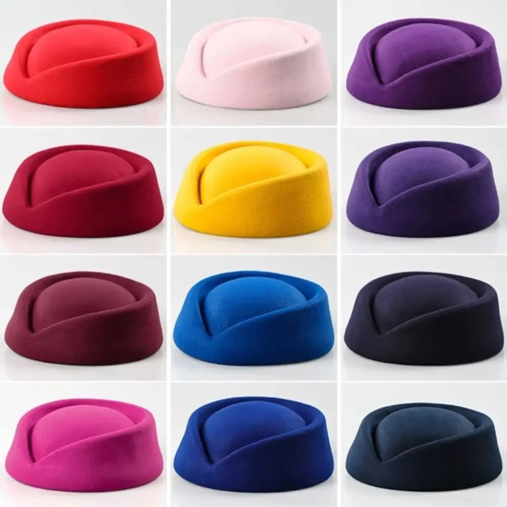Vintage Looking Flight Attendant Hat Teardrop Hat Pillbox Hat Airline Stewardess Caps Beret Hat Colorful Uniform Stewardess Hat view 6