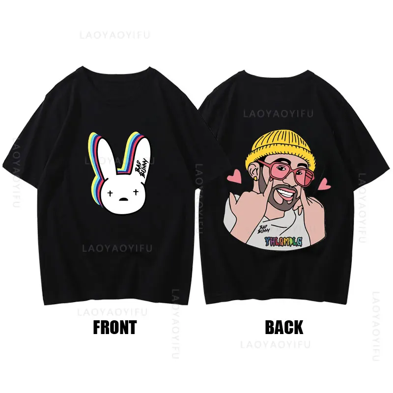 BAD Theme Streetwear BUNNY 100%Cotton Summer Short Sleeve Men's T Shirts Clothing Casual Hip-hop Tops Graphic Gym O-neck Tees