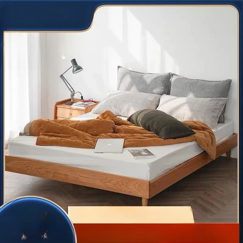 Low bed Floor-to-ceiling double bed Master bedroom Simple bed shelf