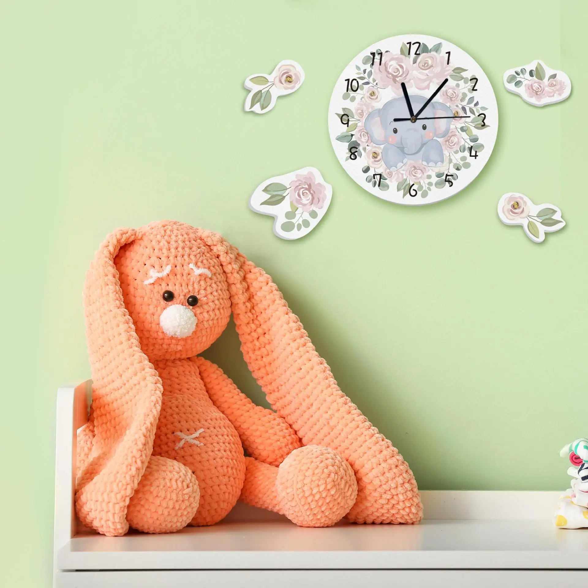 Funlife خرافة الغابات المائية الرياح الأطفال ساعة حائط الكرتون لطيف الفيل الصغير زهرة ساعة يمكنك تصميم واجهتها بنفسك SWC018