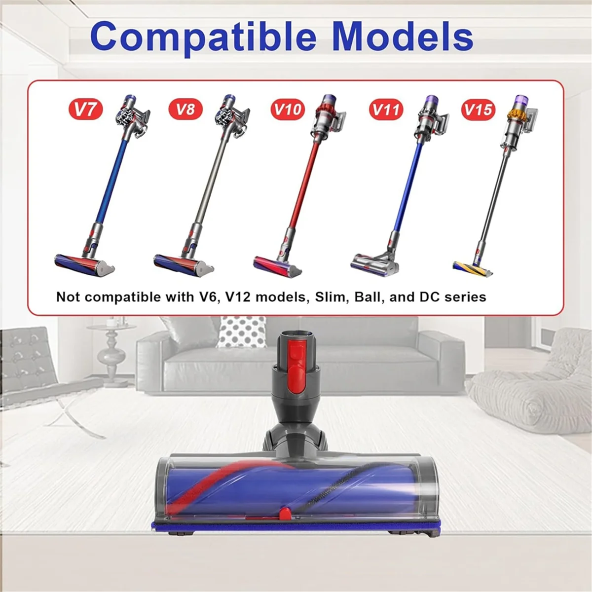 Kepala sikat pengganti untuk Dyson V7 V8 V10 V11 V15 SV10 SV11 SV12 seri bagian penyedot debu, sikat dengan Drive langsung