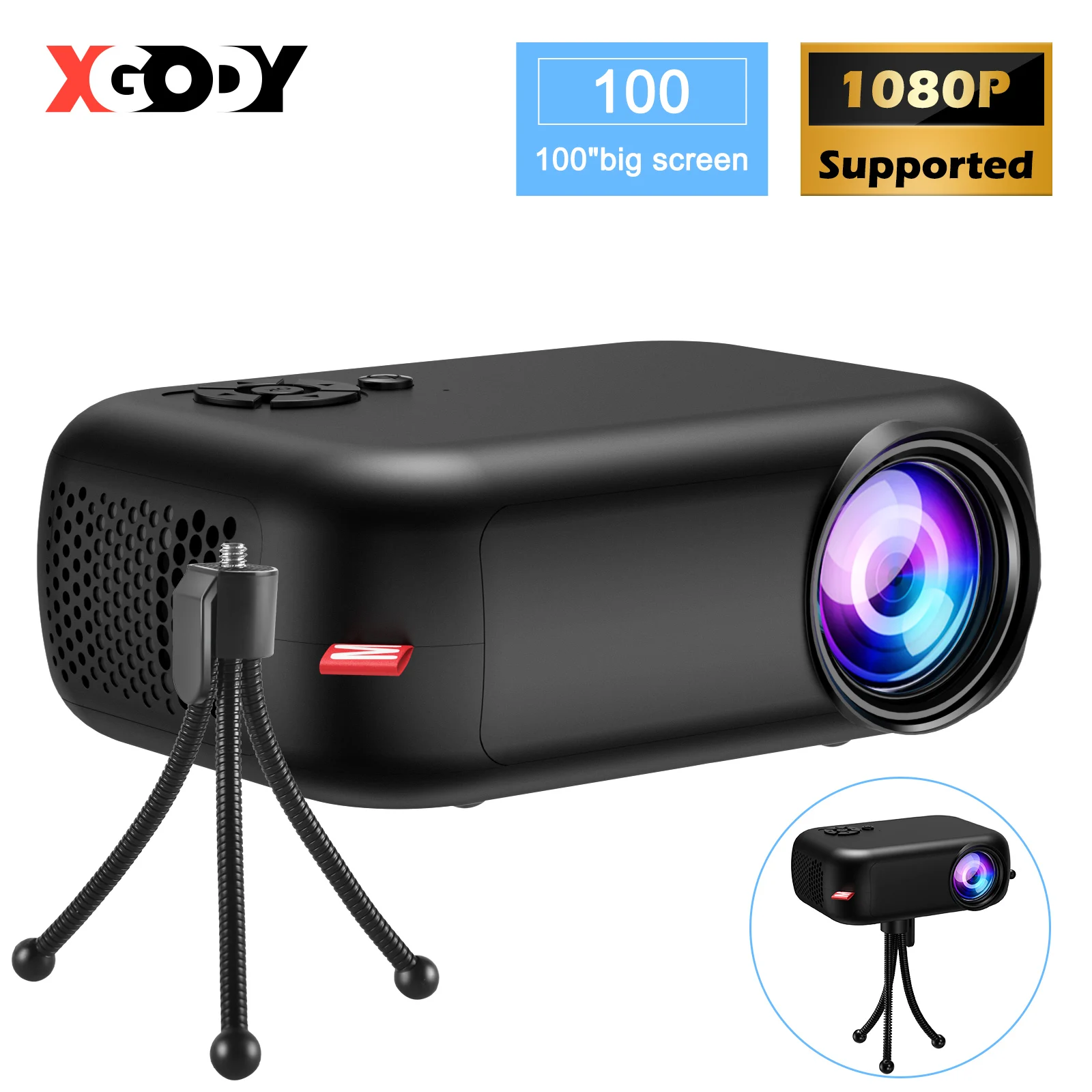 XGODY A10 Mini Projector LED Home Theater Projector Media Player Kids Cinema Gift Compatible USB Smart TV BOX 1080P HD Movie