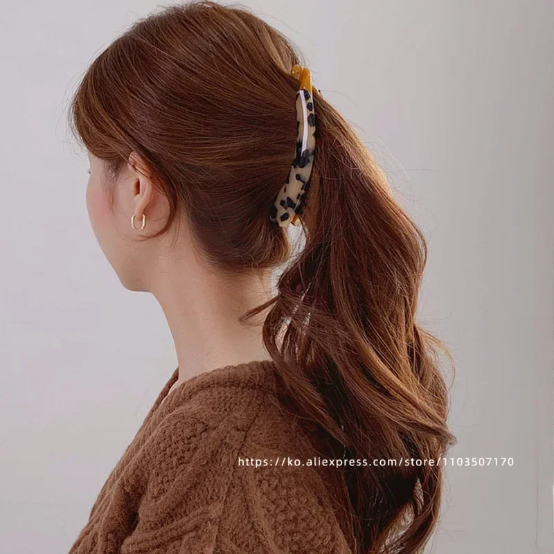 French retro curved banana clip ~ South Korea France leopard-print tortoise shell ponytail clip vertical clip back of the head h