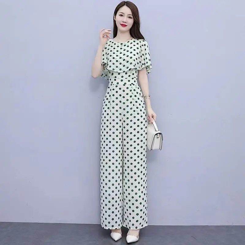 Fortschritt licher und modischer Polka Dot Chiffon Jumps uit mit weitem Bein für Damen Sommer 2023 New Temperament Göttin Stil Jumps uit