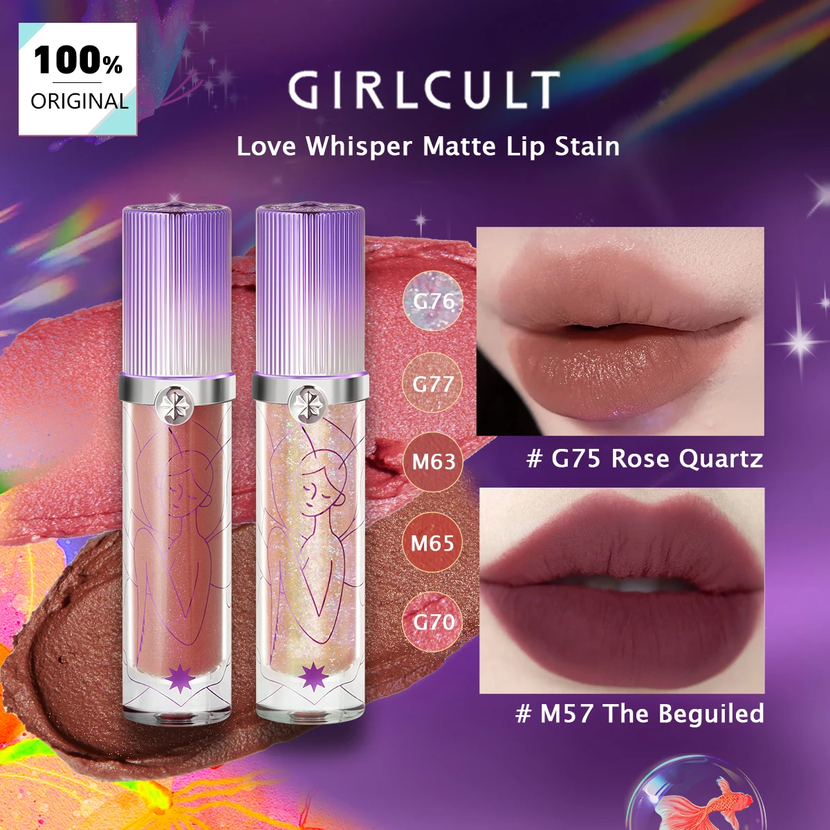 GIRLCULT Love Whisper Matte Lip Stain-7 Shades,Velvety Matte Finish,Matte Color Lock,Silky Application Feel,Transfer-Resistant