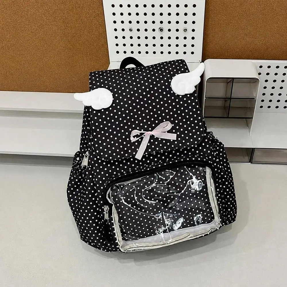 New Polka Dot Polka Dot Bow Backpack Bow Large Capacity School Bag Double Shoulder Straps Japanese Style Student Backpack Girls