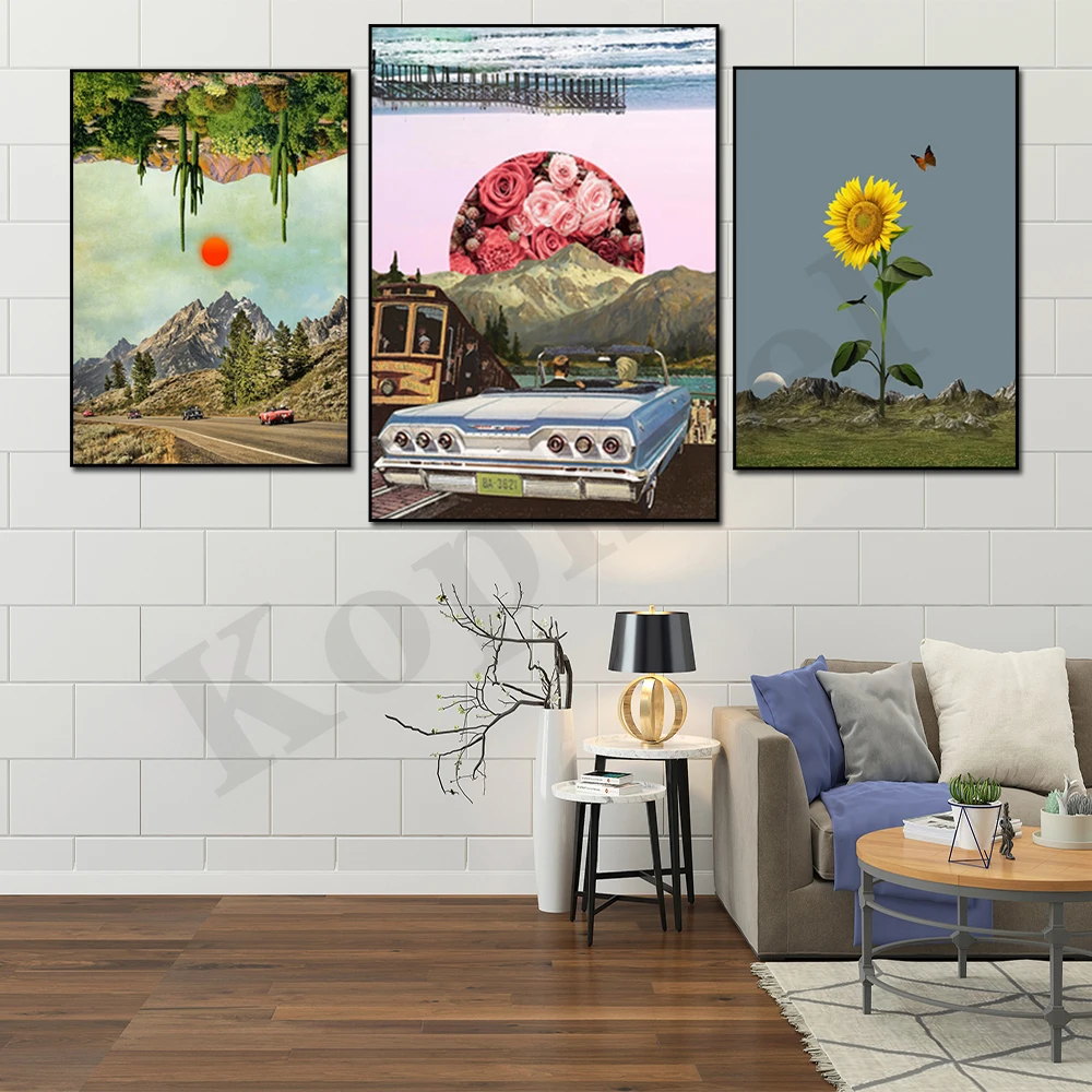 Abstract Retro Psychedelic Art. New World. Nowhere To Ride. Sky Is Not The Limit. Surreal. Home Wall Decor Canvas Painting