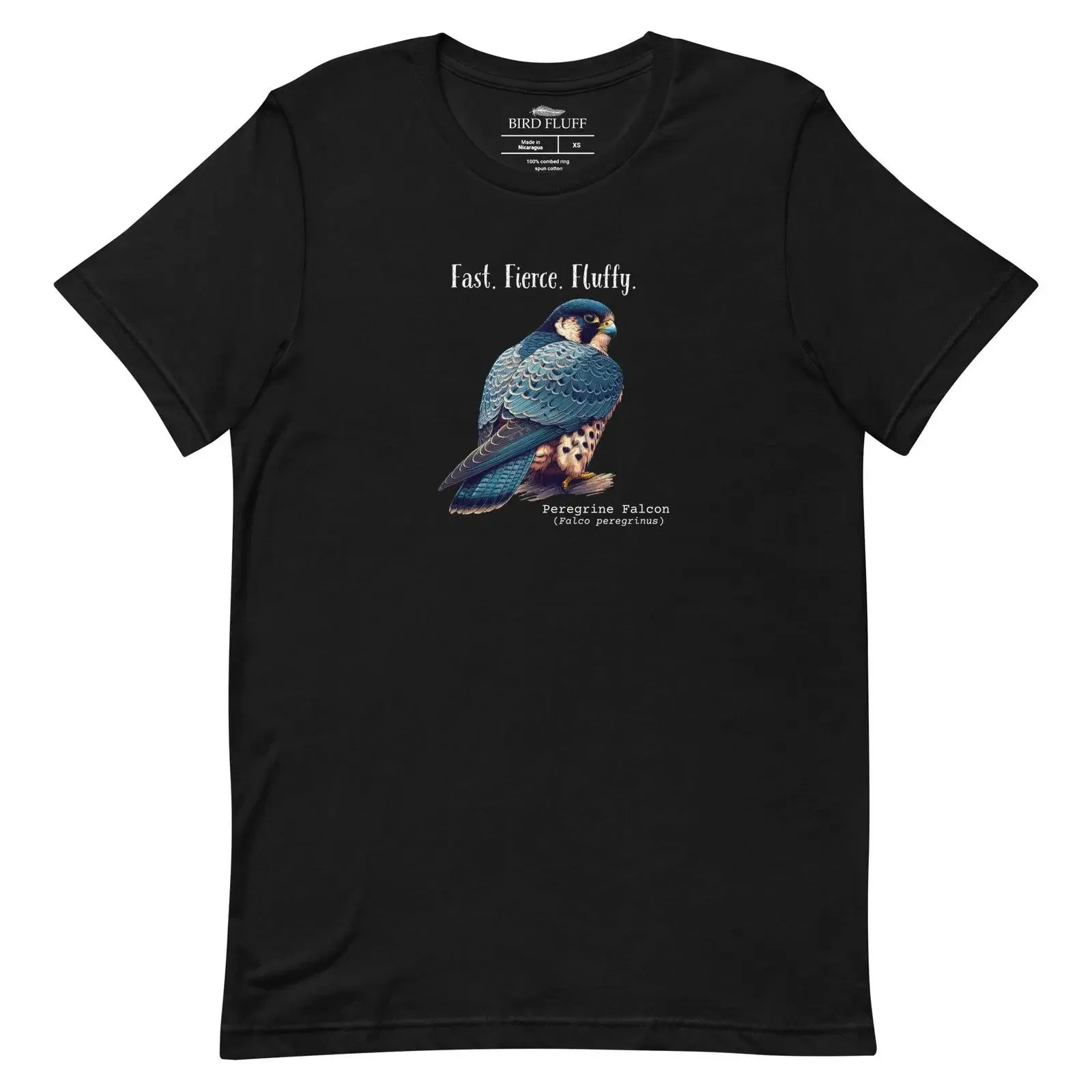 A black bird shirt with the words quot Fast Fierce Fluffy above an illustration of peregrine falcon vintage Washed Slightly