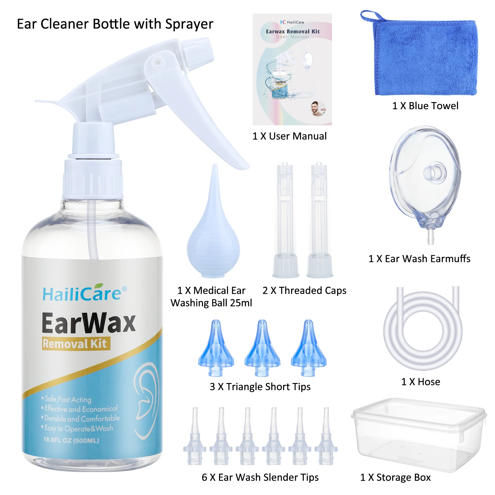 500ml Ear Cleaner Kit Ear Wax Remover Ear Irrigation Washer Set for Adults Kids Ear Care limpiador de oidos Ear Care Washing Set