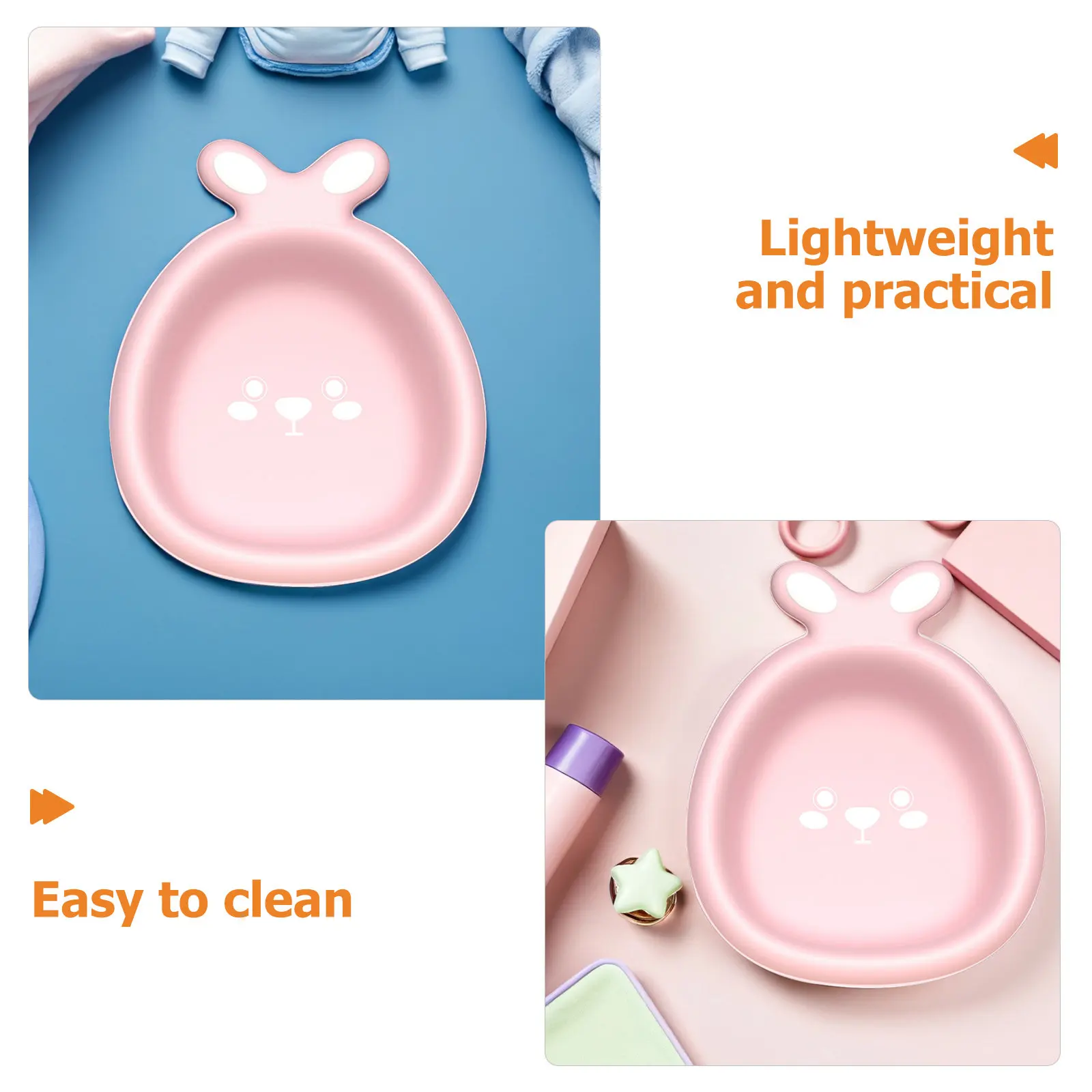 2pcs Rabbit Design Baby Wash Basin Thickened Cartoon Plastic Kids Face Basin Pink Lightweight Practical Storage Container