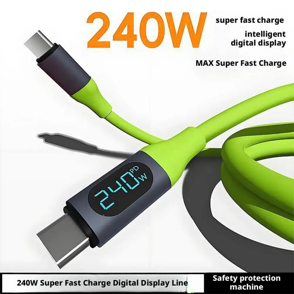 240W Led Digital Display Super Fast Charging Usb Type-C To Type-C Cable Liquid Silicone Real-Time Power Display For Huawei