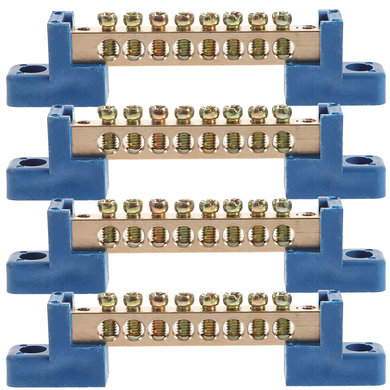 

4pcs Copper Terminal Hole Blue Base Strip High Hardness Wear Resistant Screw Holes Electrical Bus Bar Marine Car