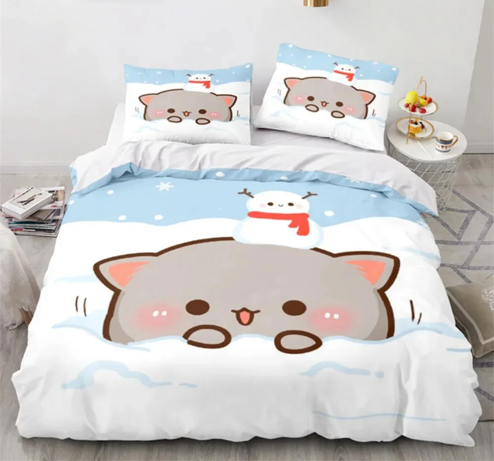 Peach Cat Bedding Quilt Cover Set 3Pcs Bedding Set Goma Cute Cats Duvet Cover Infantil Bedclothes Single Double Queen King Size