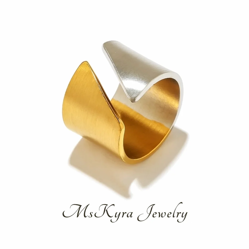 MsKyra Stainless Steel Rings Plated 18k Gold Color Simple Crack Waterproof Daily Rings For Women Premium Gift