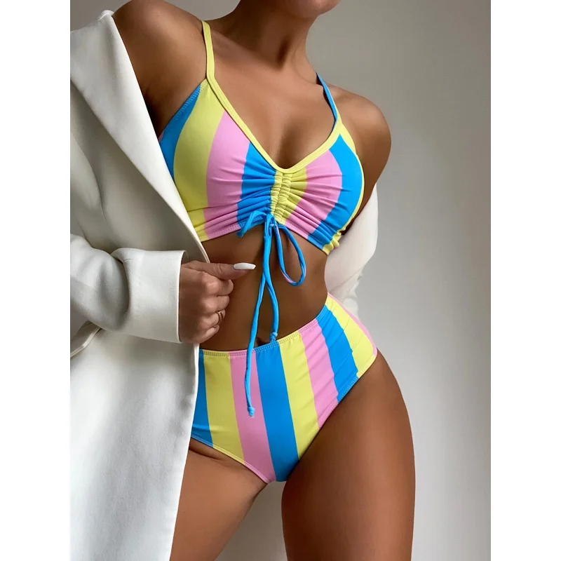 Women's striped printed split swimsuit bikini lz167
