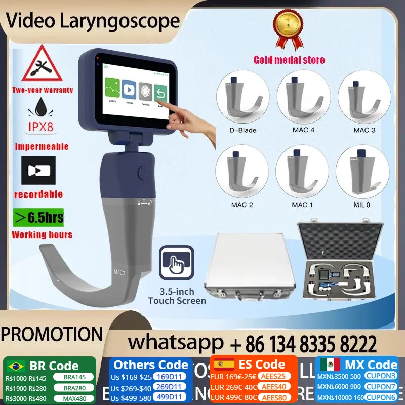 3.5 inch Touch Screen Video Laryngoscope Reusable Sterilizable Blades color Digital Video Laryngoscope 6 Blades Optional