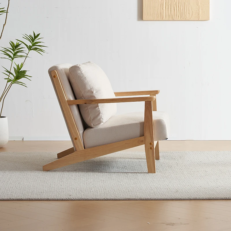 

Japanese Solid Wood Sofa, Single Wooden Lounge Chair, Natural Wood Lazy Sofa, Hotel Reception or Living Room Seat