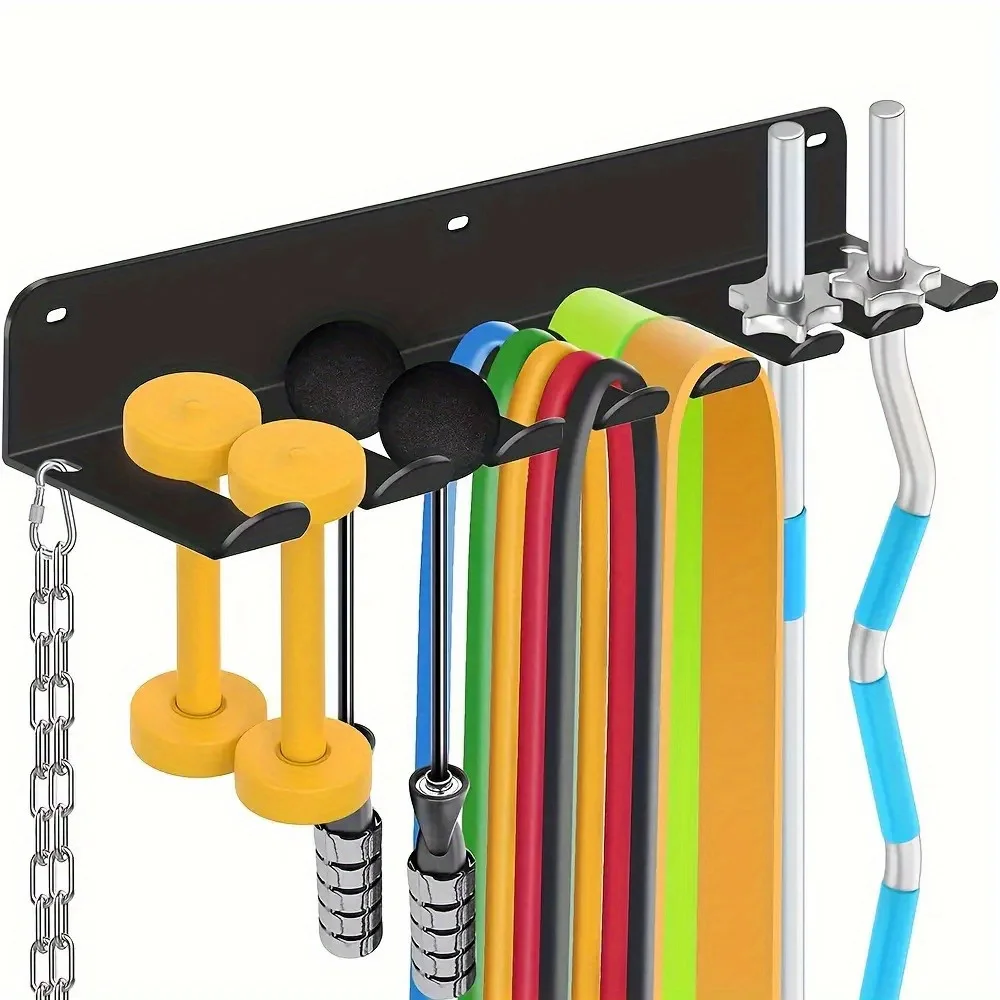 [Organizador de Equipamentos de Fitness] Organizador Multifuncional de Equipamentos de Fitness em Ferro Preto Montado na Parede - Presente Perfeito para Academia em Casa