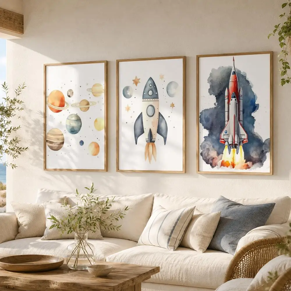 Astronaut Spacecraft Rocket Painting Calligraphy Canvas Poster for Bedroom Living Room Home Decor Wall Decoration Decals Gift
