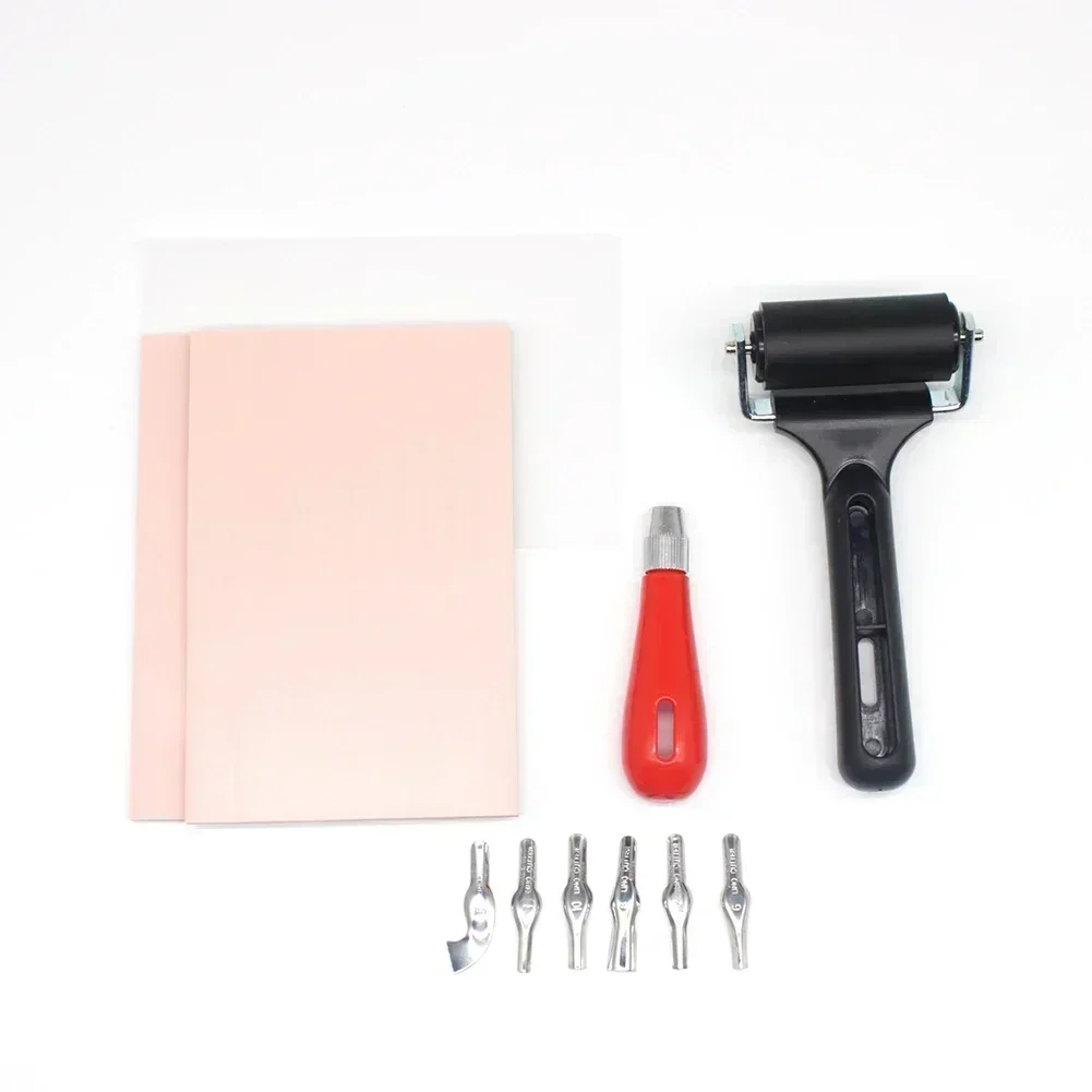 Stempelherstellungsset, Linoleum-Schneider mit 6 Klingen, Gummischnitzblock, Pauspapier, Scrollrad, DIY, Basteln von Kunstwerkzeugen