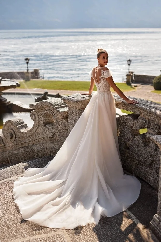 

Сексуальные свадебные платья русалки по индивидуальному заказу, свадебное платье с v-образным вырезом и короткими рукавами, кружевное, расшитое блестками, со съемным шлейфом, Vestido De Novia