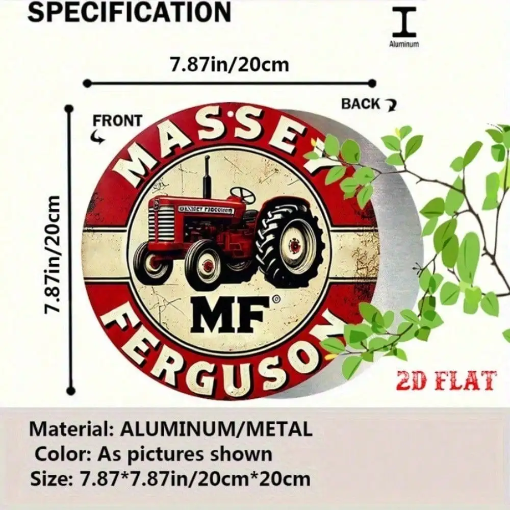 Massey Ferguson Tractor Aluminum Sign Vintage Wall Decor, Rustic Round Metal Emblem for Man Cave and Home