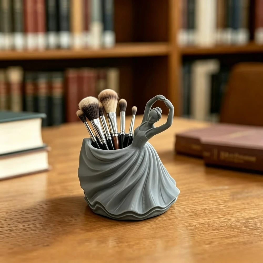 Ballet Girl Pen Holder,3D Printed Dancing Lady Makeup Brush Cup,Desktop Shooting Prop For Vanity Desk Bedroom Home Decor