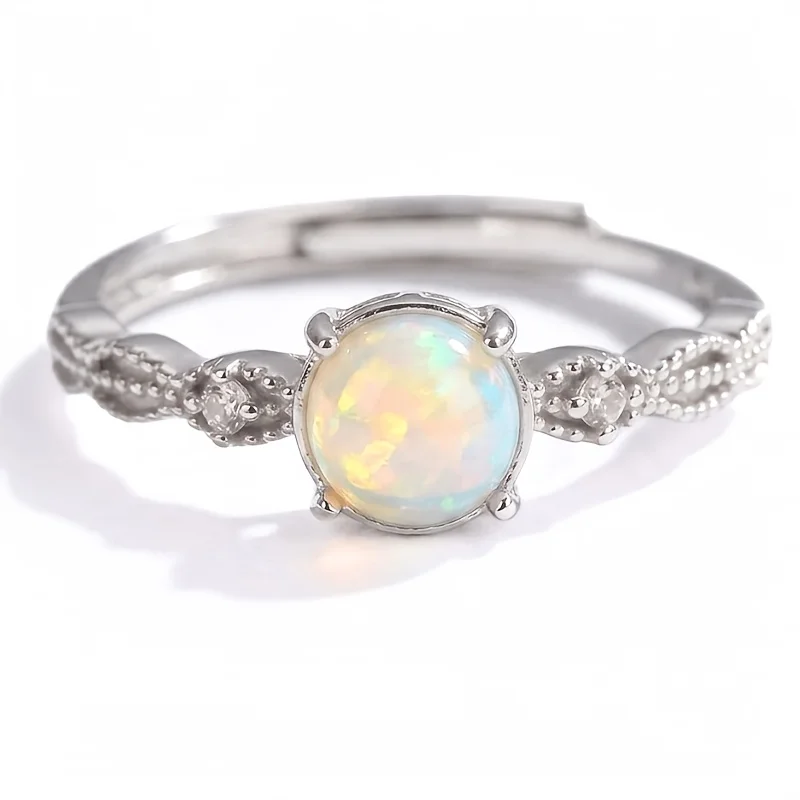 1pce 5mm Natural Opal S925 Sterling Silver Ring | Play-of-Color | Glam | Thanksgiving, Christmas, And Halloween Gifts 100