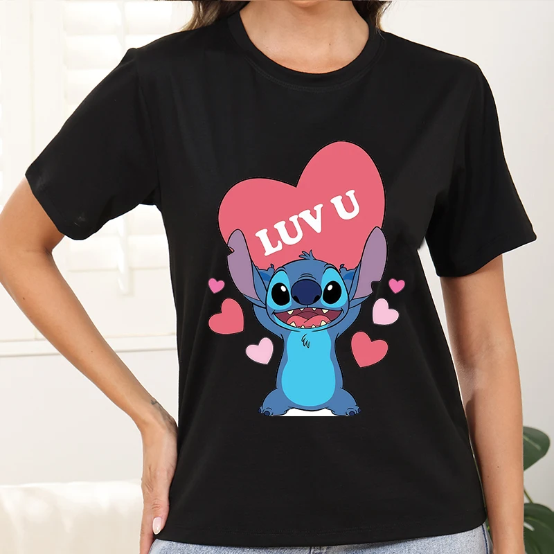 

Clothes Custom Disney Mickey Trends 2025 Printed Cotton Y2k Loose Top Ladies Woman Clothing Black t-Shirt Short Sleeve Top Suit