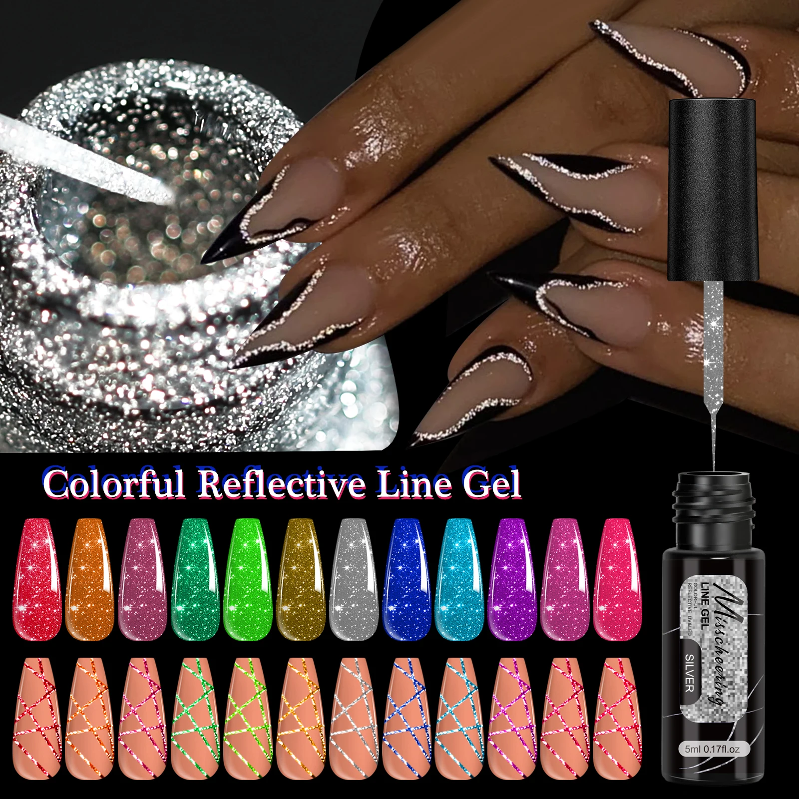 5ml Fluorescent Diamond Line Gel Shiny Painted Gel Nail Polish Semi-Permanent UV Gel Polish Varnish DIY Nail Art Design Salon