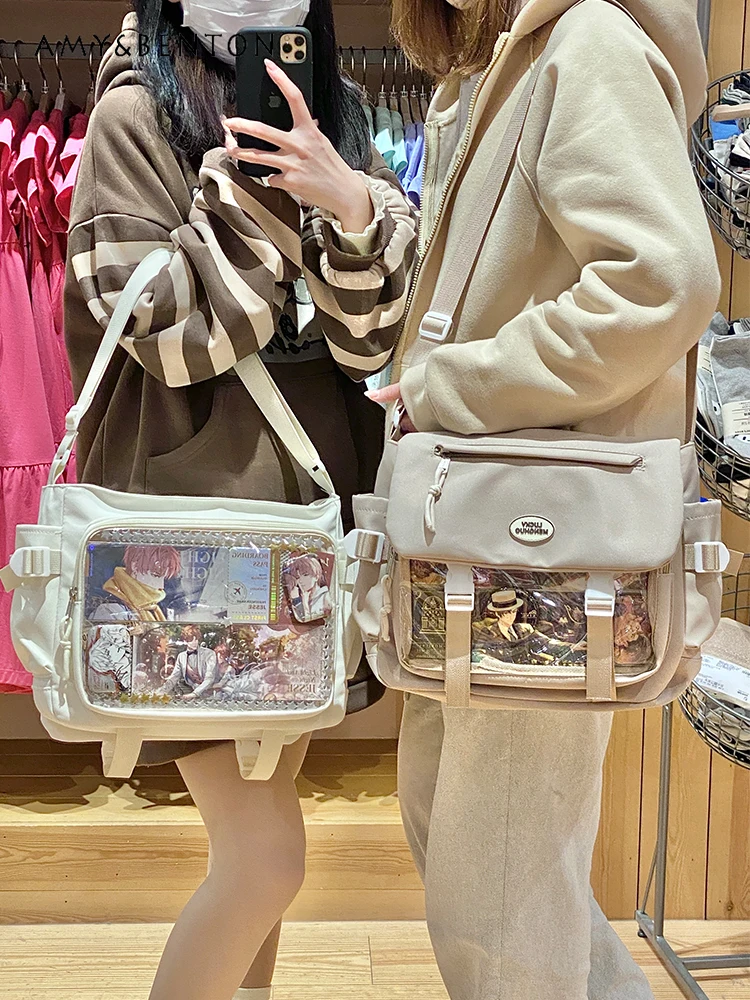 Daily All Match Transparent Shoulder Bag Japanese Animation Girl Solid Color Cute Crossbody Bag Preppy Style Sweet Square Bags