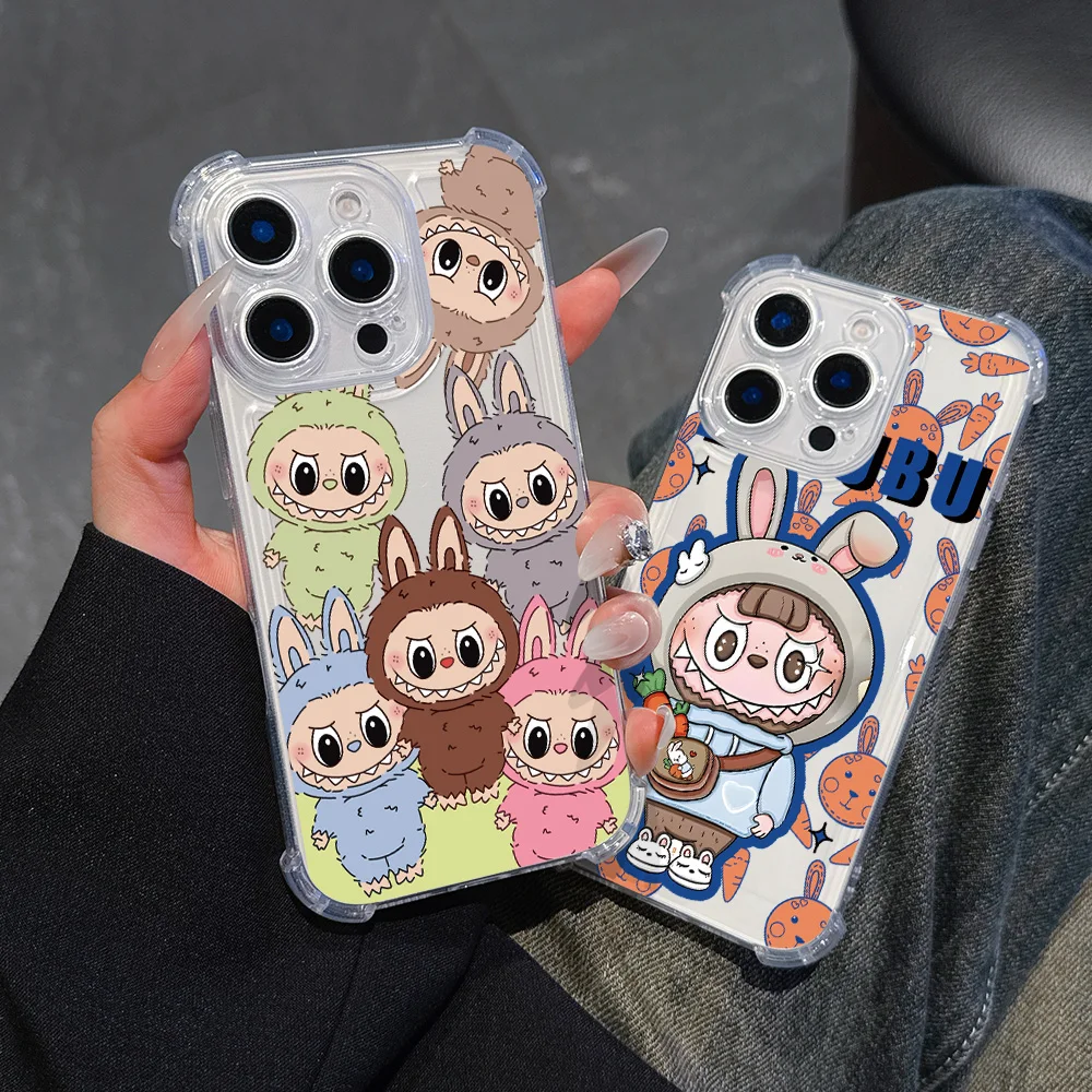 Cartoon Cute Labubu Phone Case For iPhone 16 15 14 13 12 11 Mini Pro Max X XR XSMax 7 8 Plus SE2020 Shockproof Transparent Cover